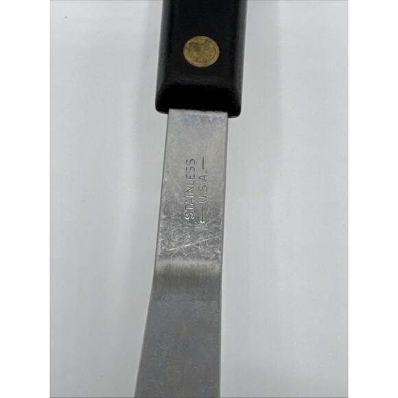 Vintage Spatula Lifter & Slotted Spoon Set Stainless Steel USA 1960s Wood Handle - Picture 5 of 9